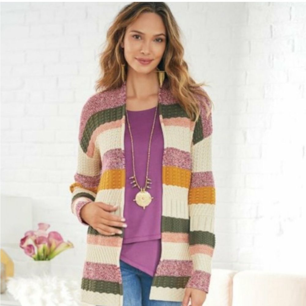 Soft Surroundings Striped Colorblock Cardigan Size Small